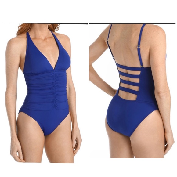 La Blanca Women's Plus Tummy Control Lace-up Front One-piece Swimsuit